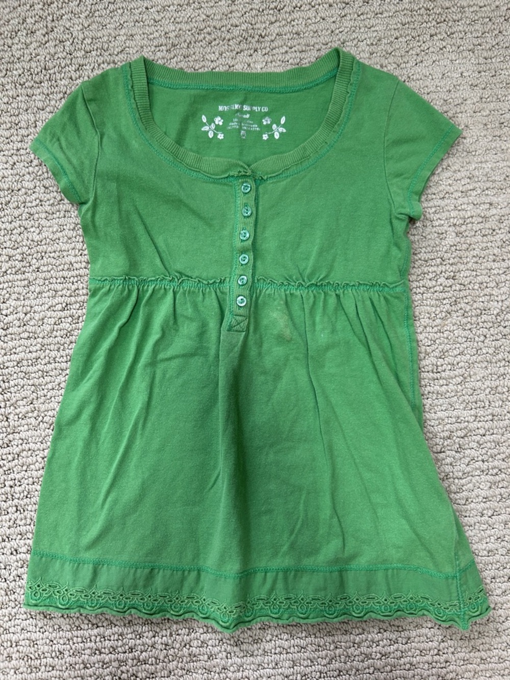 Mossimo Supply Co. Green Short Sleeve Henley Top with Lace Trim